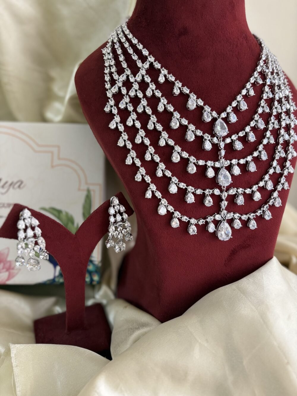 Charming Diamond Bridal Layered Necklace Set (White) - Image 7