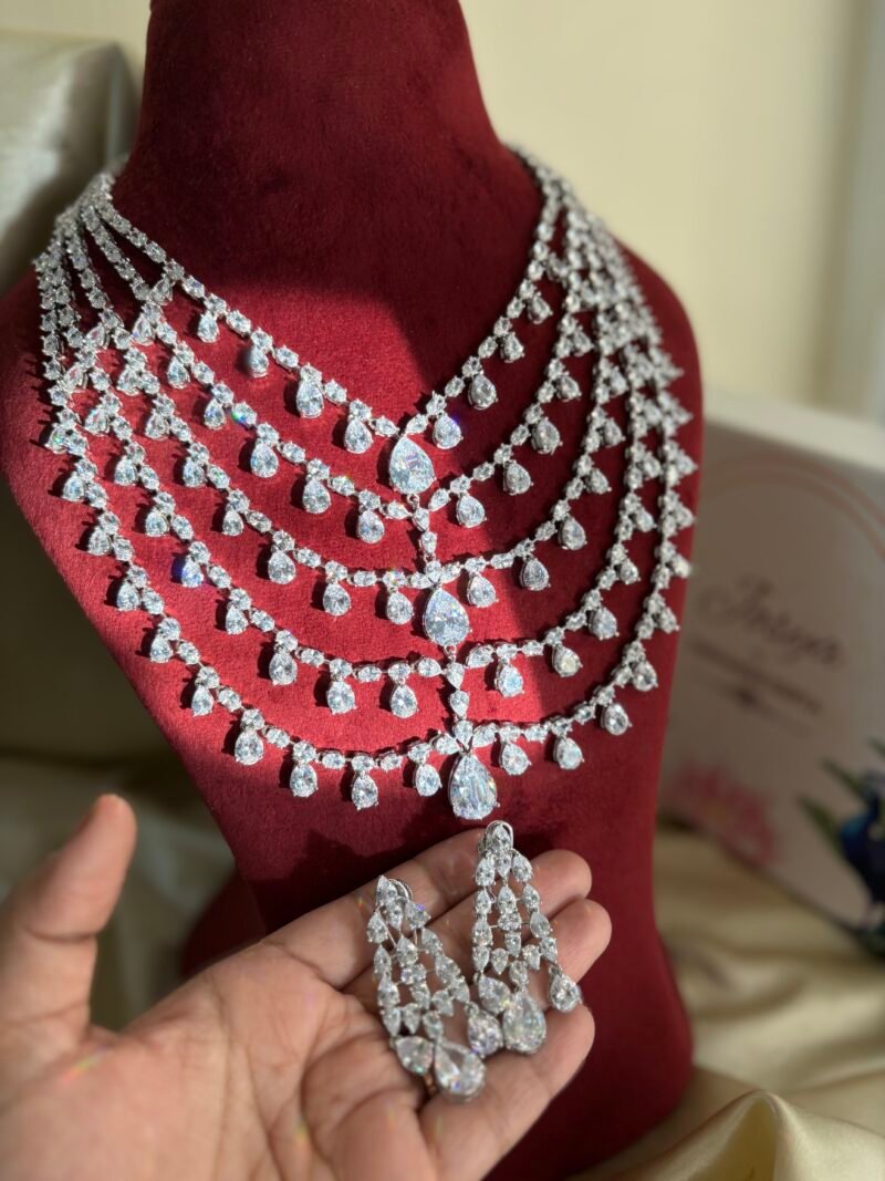 Charming Diamond Bridal Layered Necklace Set (White) - Image 2