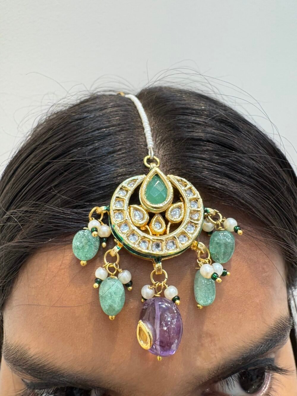 Ambika Kundan Navratan Bridal Necklace Set - Image 4