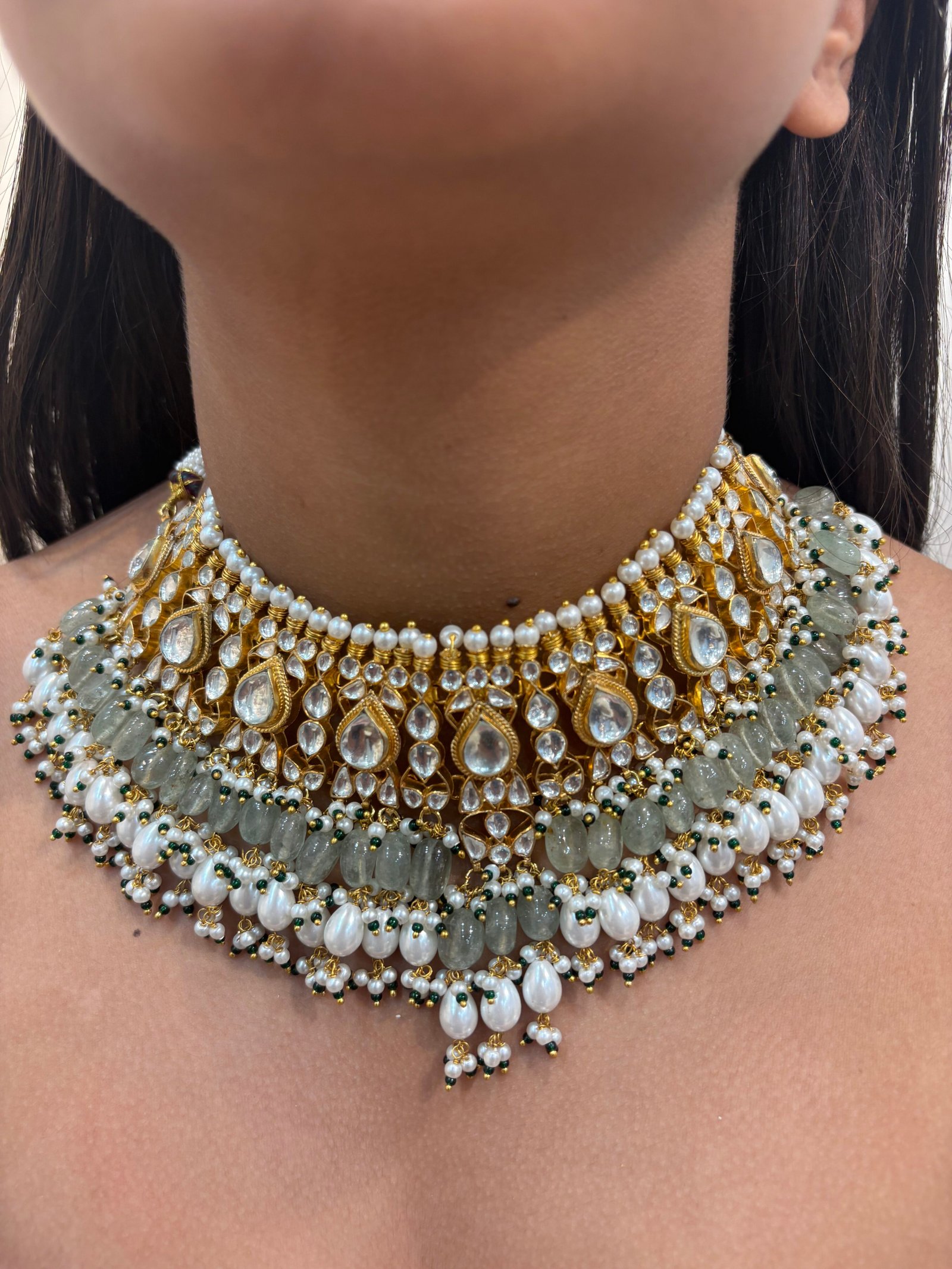 Garima Kundan Necklace set (Mint Green)