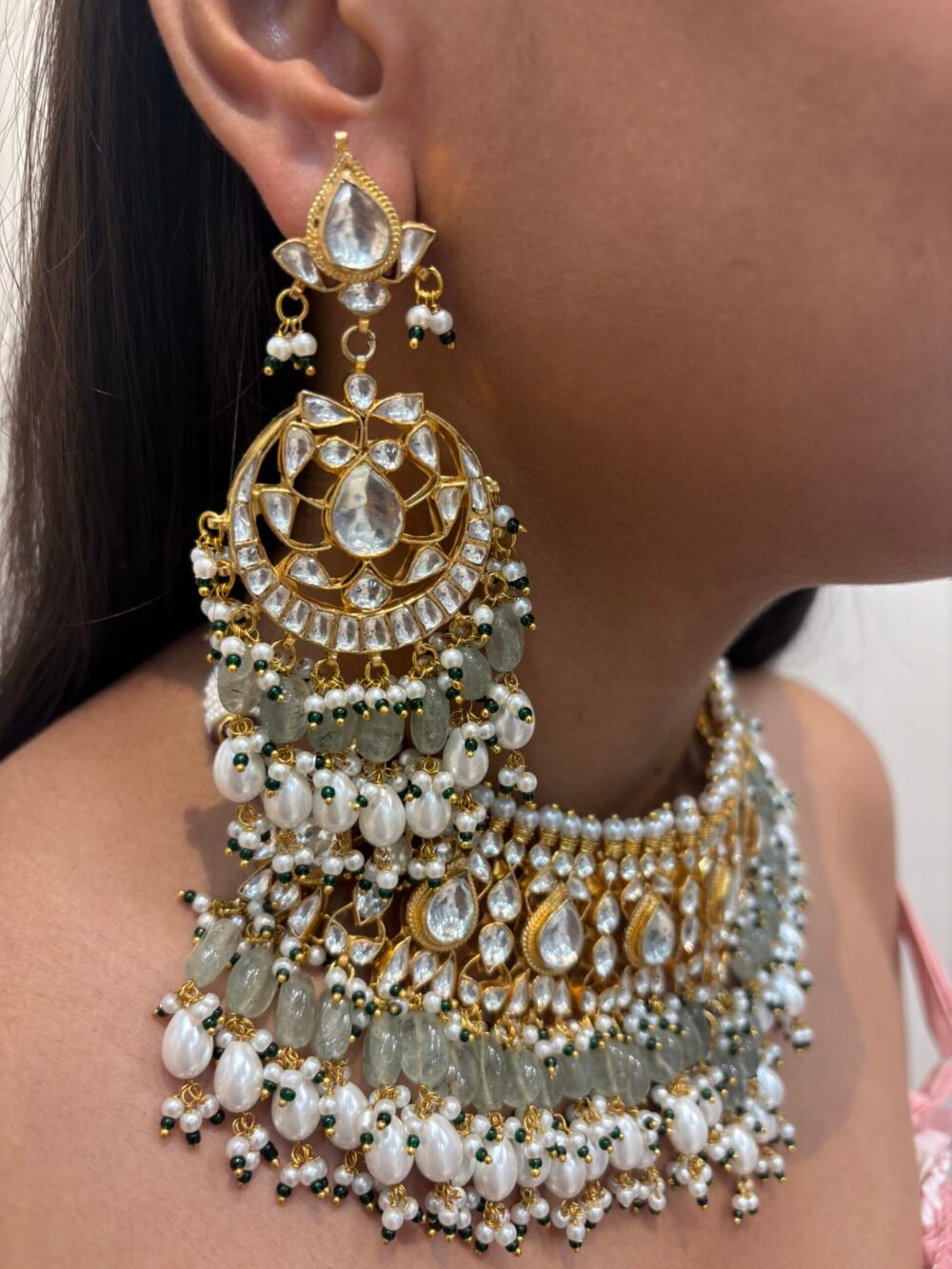 Garima Kundan Necklace set (Mint Green) - Image 2