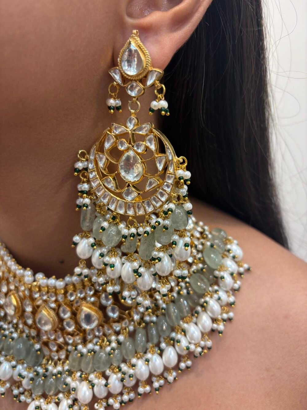 Garima Kundan Necklace set (Mint Green) - Image 3