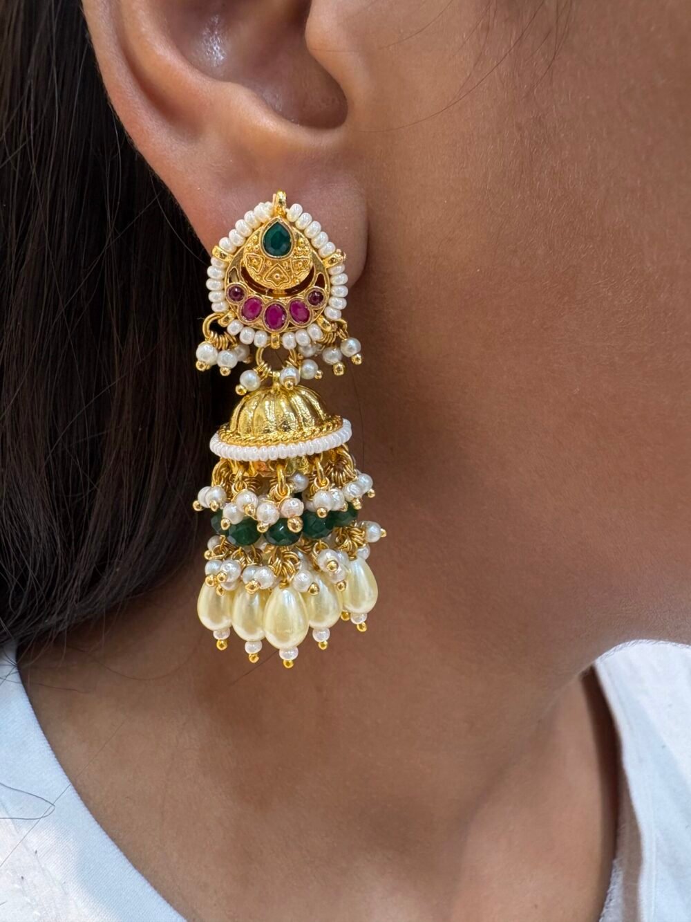 Irya Kundan small size Jhumka Earrings - Image 2