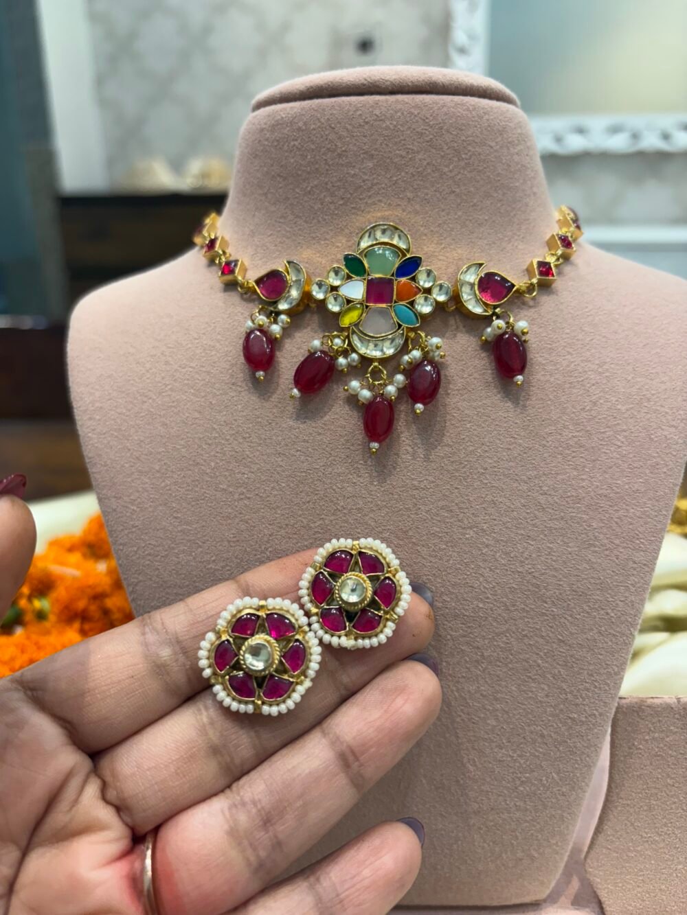 Navriti Kundan Navratan Choker Set - Image 7