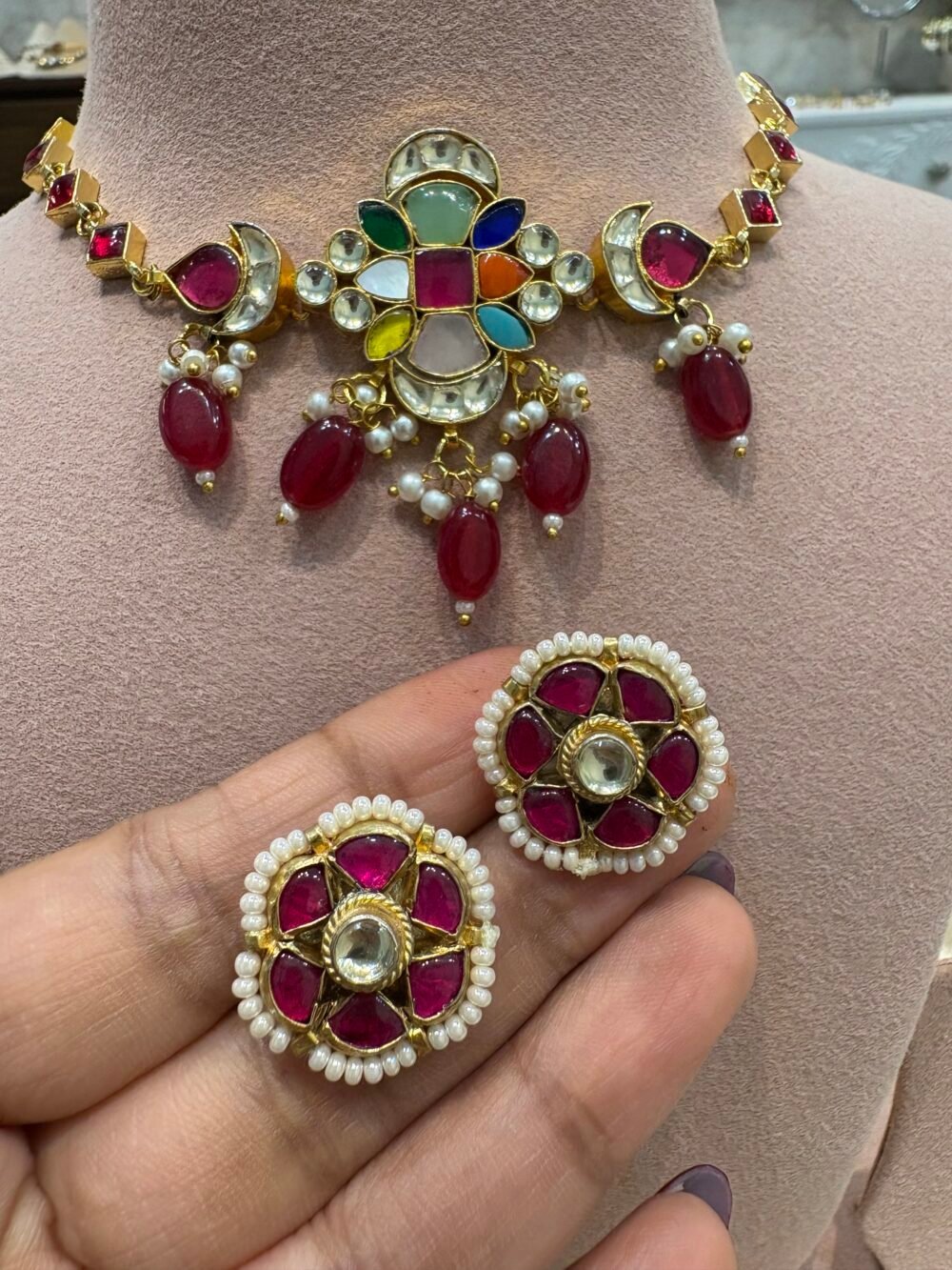 Navriti Kundan Navratan Choker Set - Image 6