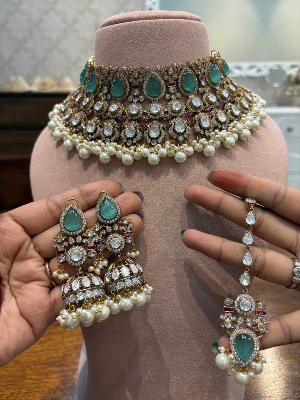 Reyna Polki Bridal Necklace Set - Image 11