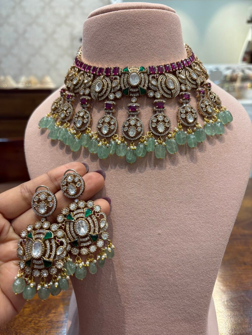 Prithika Polki Bridal Necklace Set - Image 9