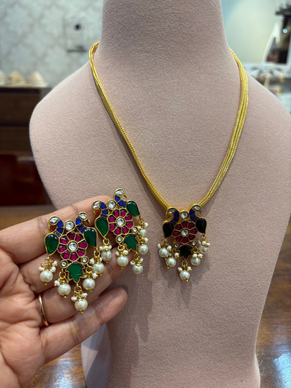 Dhruvika Navratan Pendant Necklace Set - Image 6