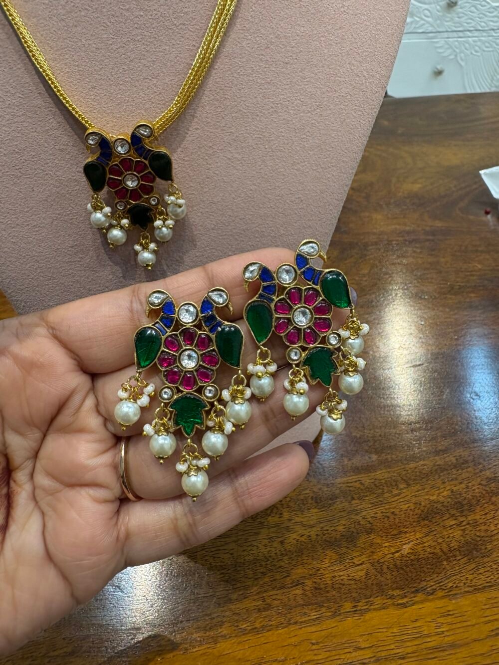Dhruvika Navratan Pendant Necklace Set - Image 4
