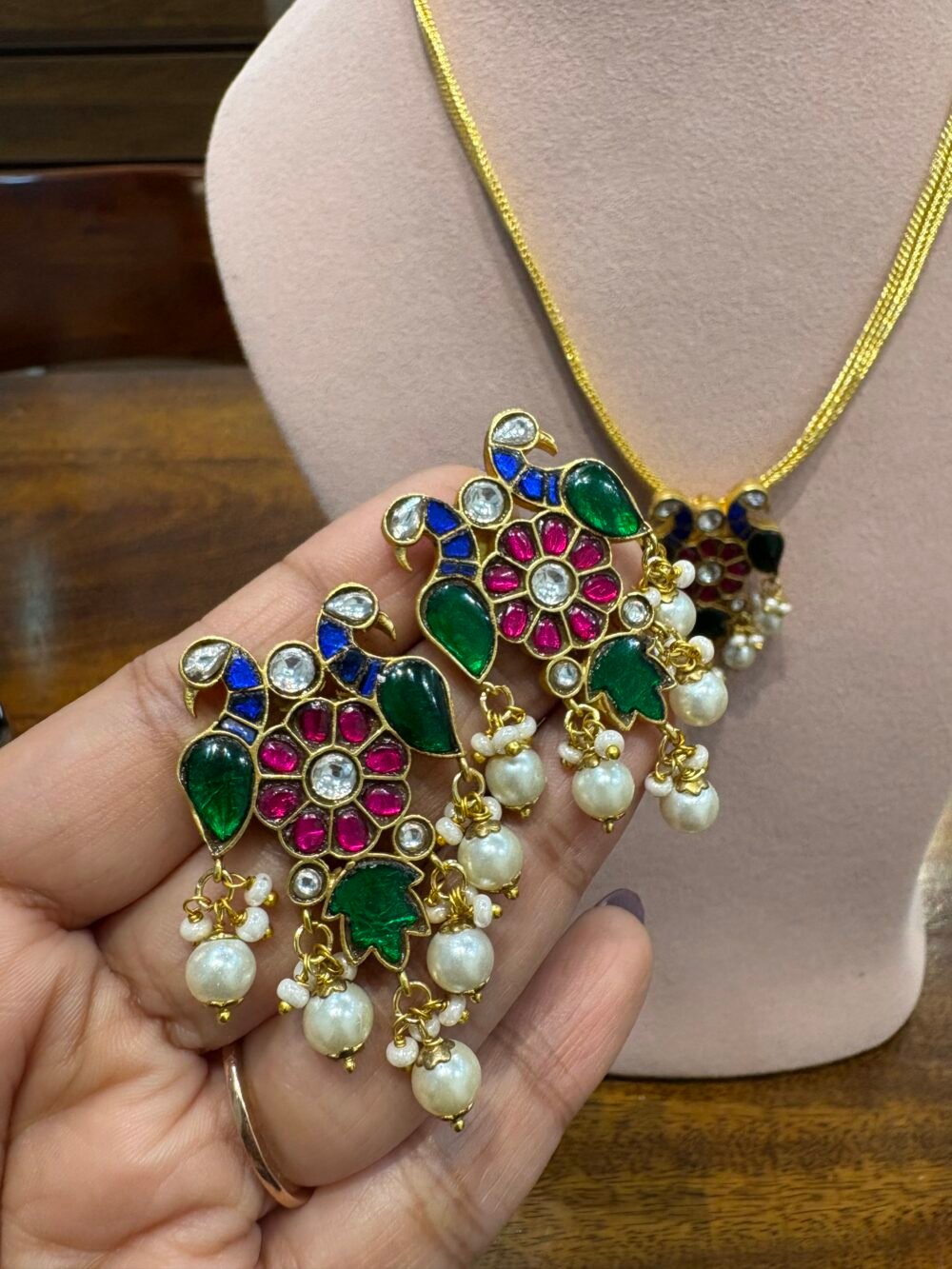 Dhruvika Navratan Pendant Necklace Set - Image 5