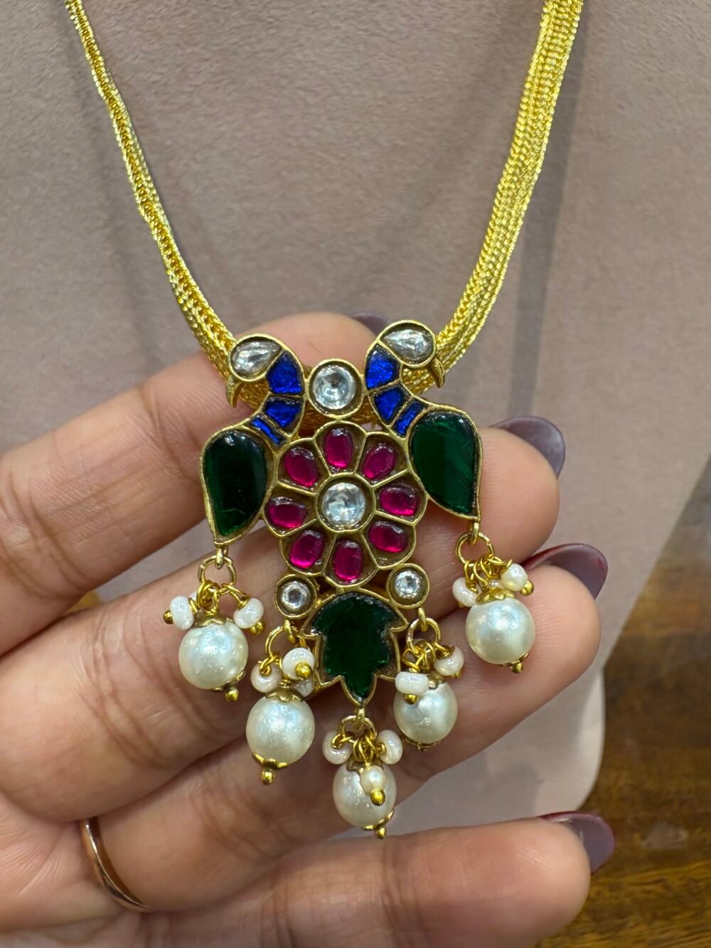 Dhruvika Navratan Pendant Necklace Set - Image 3