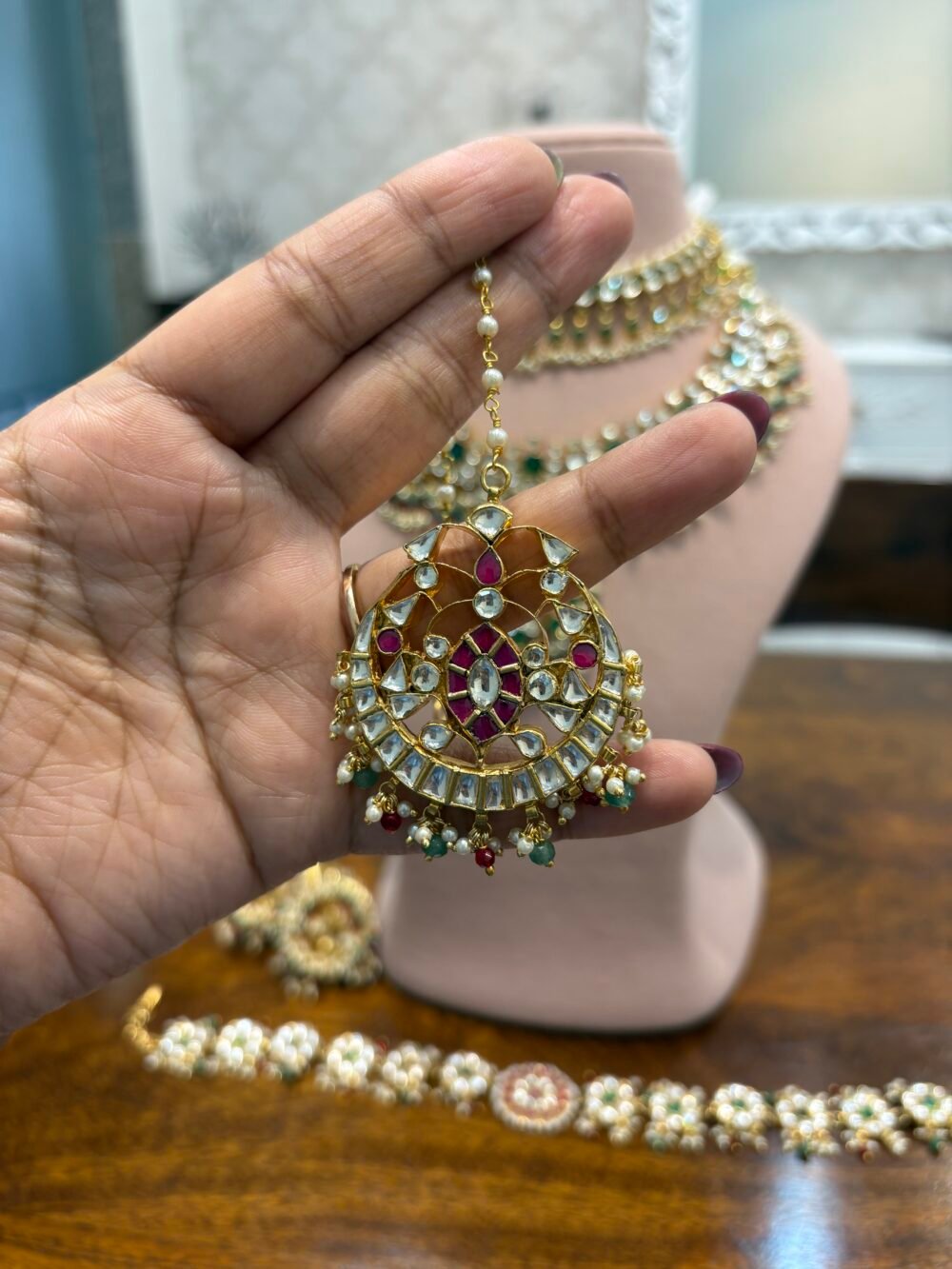Aadhvitha Kundan Bridal Necklace Set - Image 8