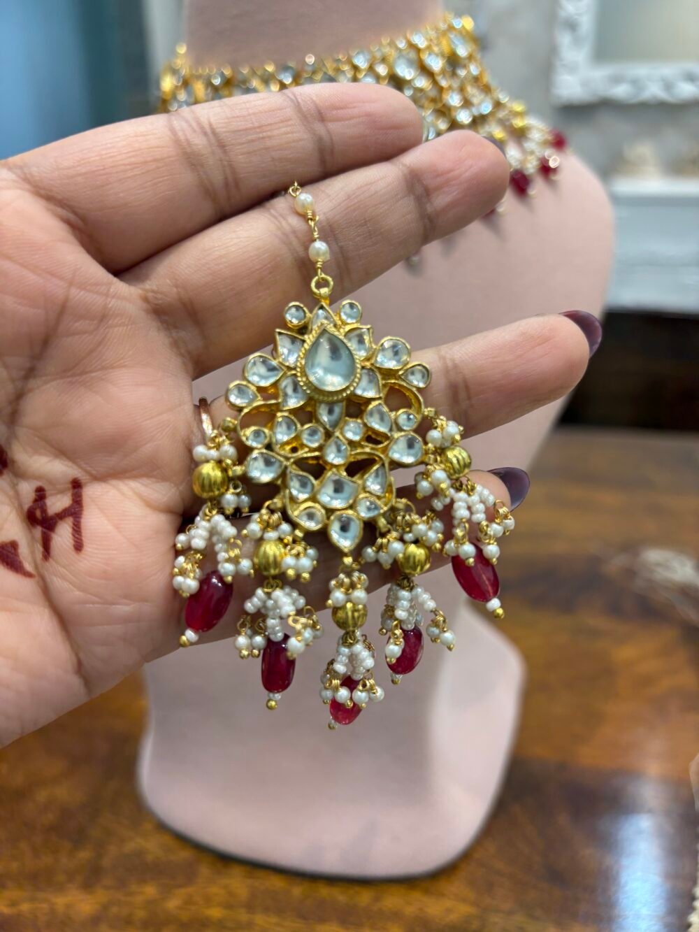Rahina Bridal Kundan Necklace Set - Image 6