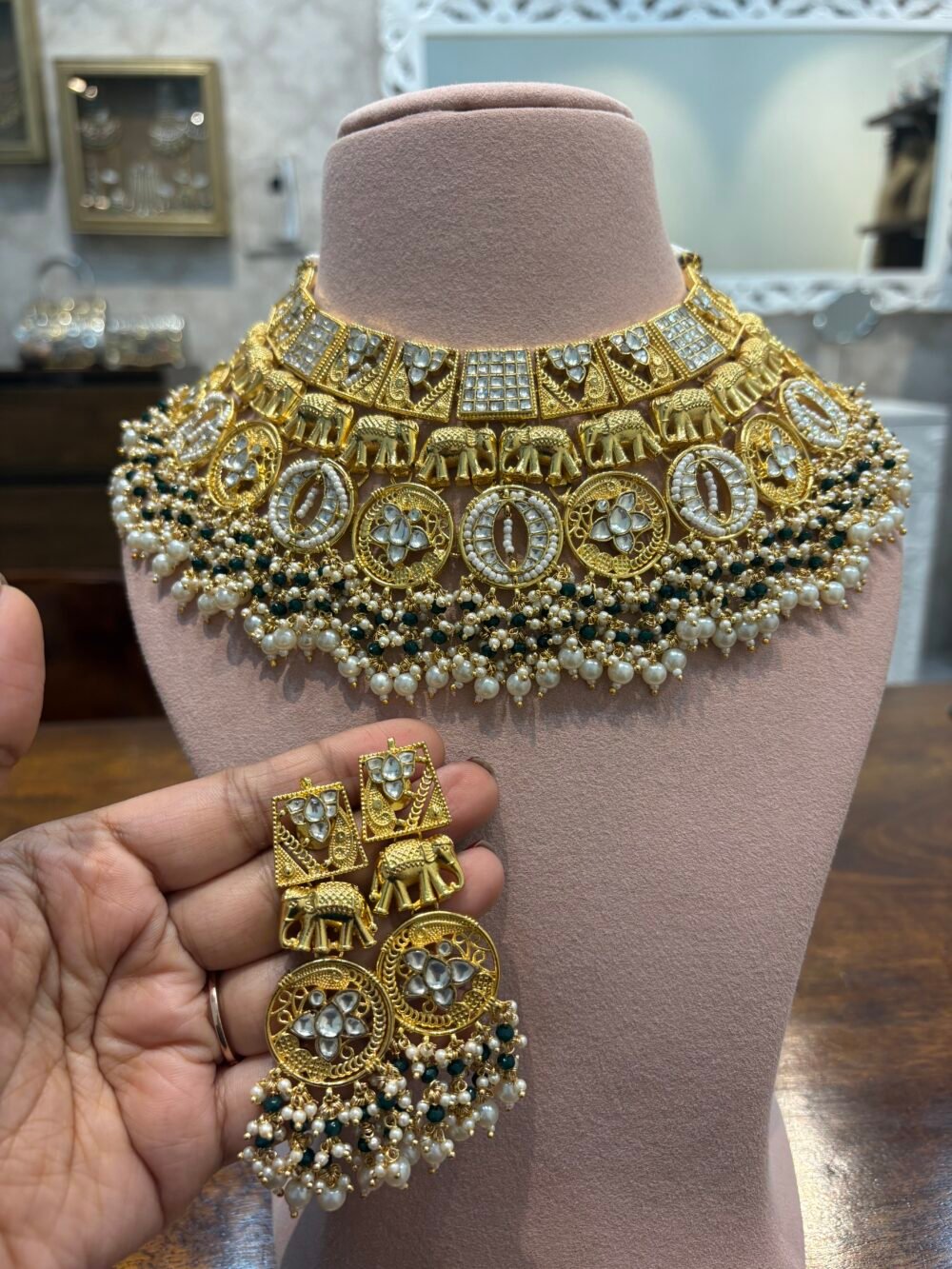 Ibha Bridal Kundan Necklace Set - Image 8