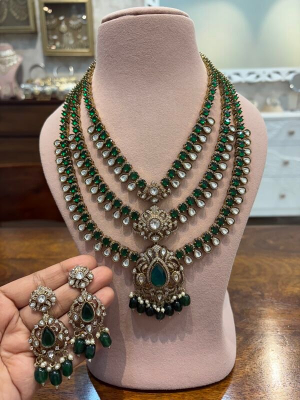 Arushi Emerald Three Layer Necklace set