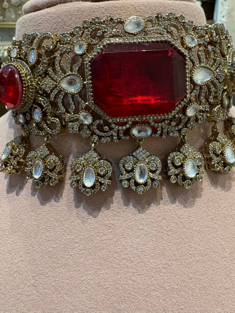 Anjana Ruby Polki Choker Set - Image 3
