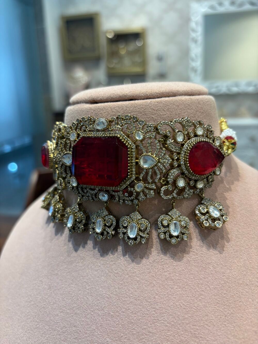 Anjana Ruby Polki Choker Set - Image 5