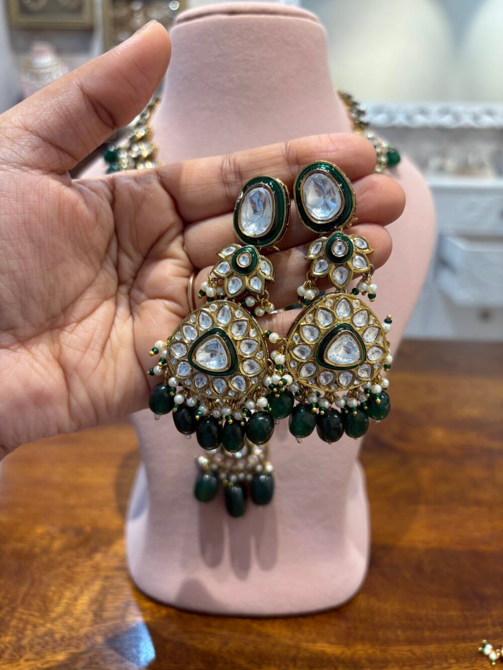 Sridhana Polki Bridal Necklace Set - Image 7