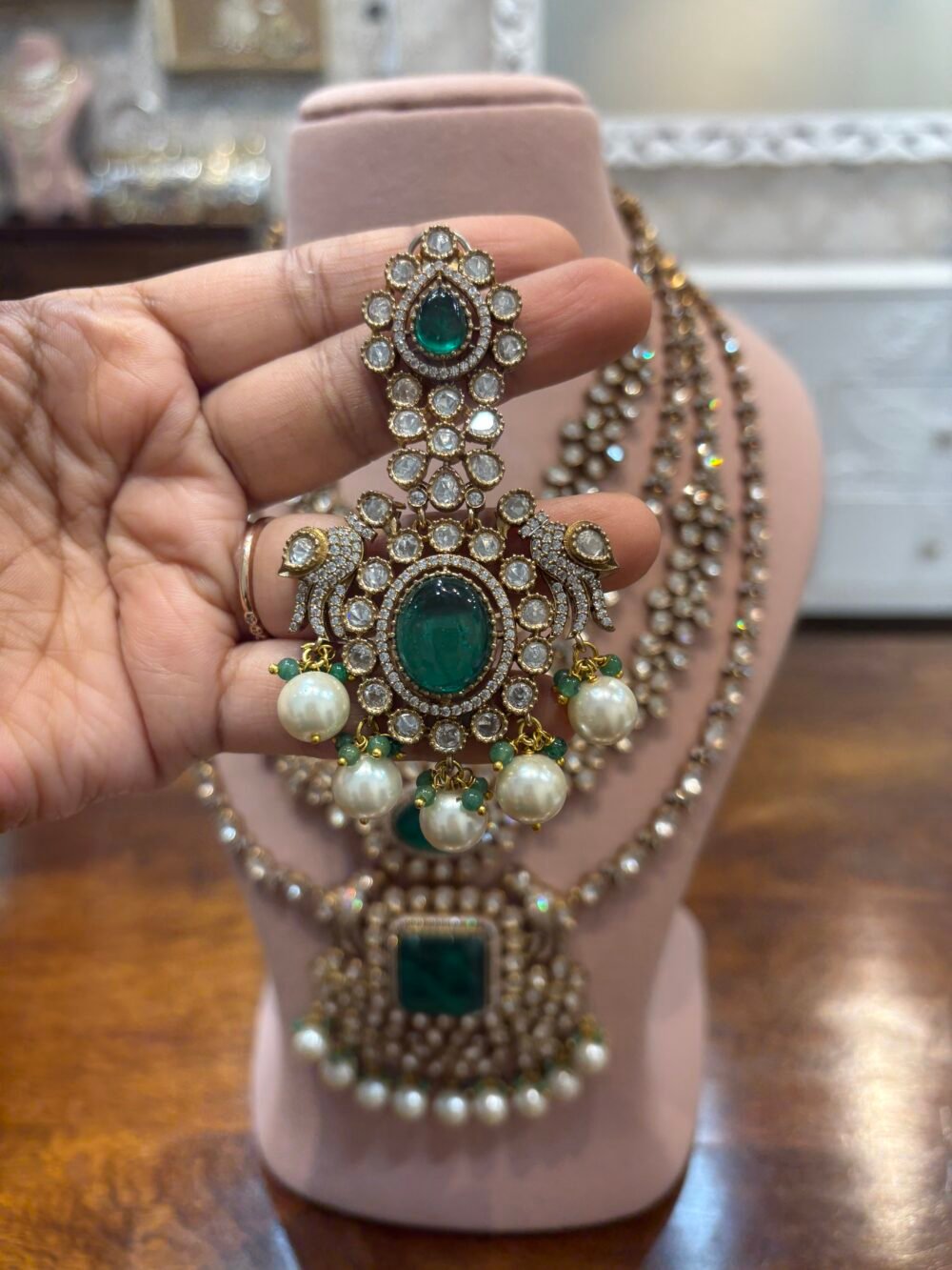 Ajeeta Emerald layered Necklace set - Image 8