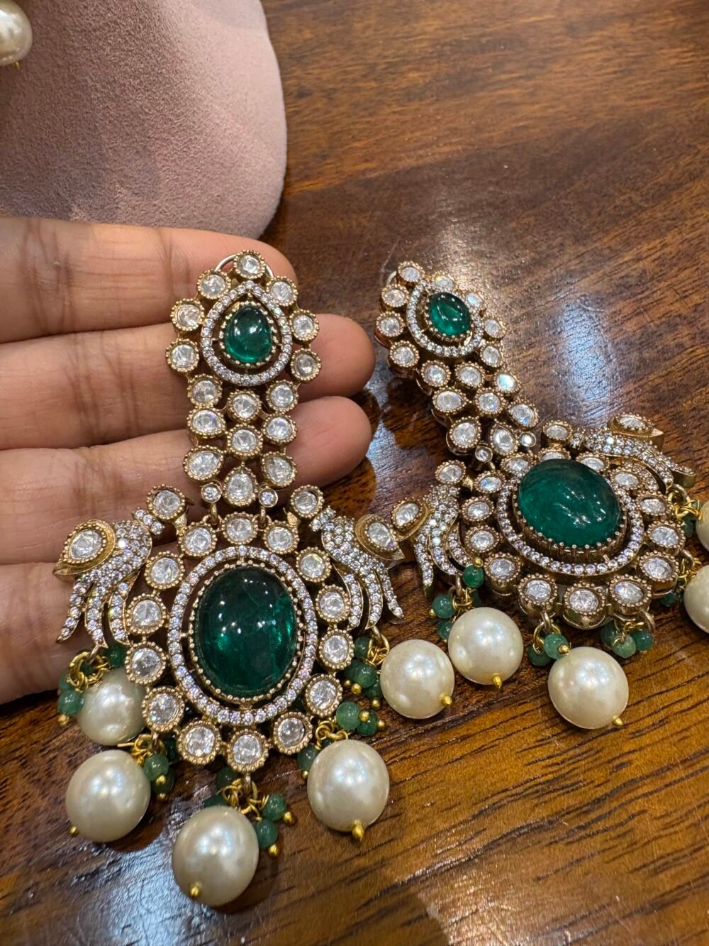 Ajeeta Emerald layered Necklace set - Image 7