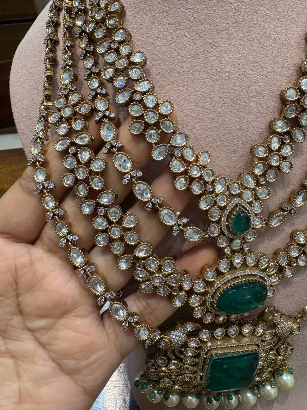 Ajeeta Emerald layered Necklace set - Image 6