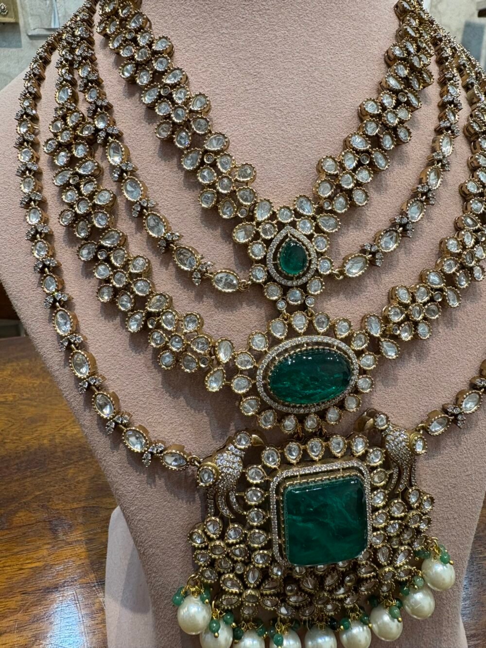 Ajeeta Emerald layered Necklace set - Image 5