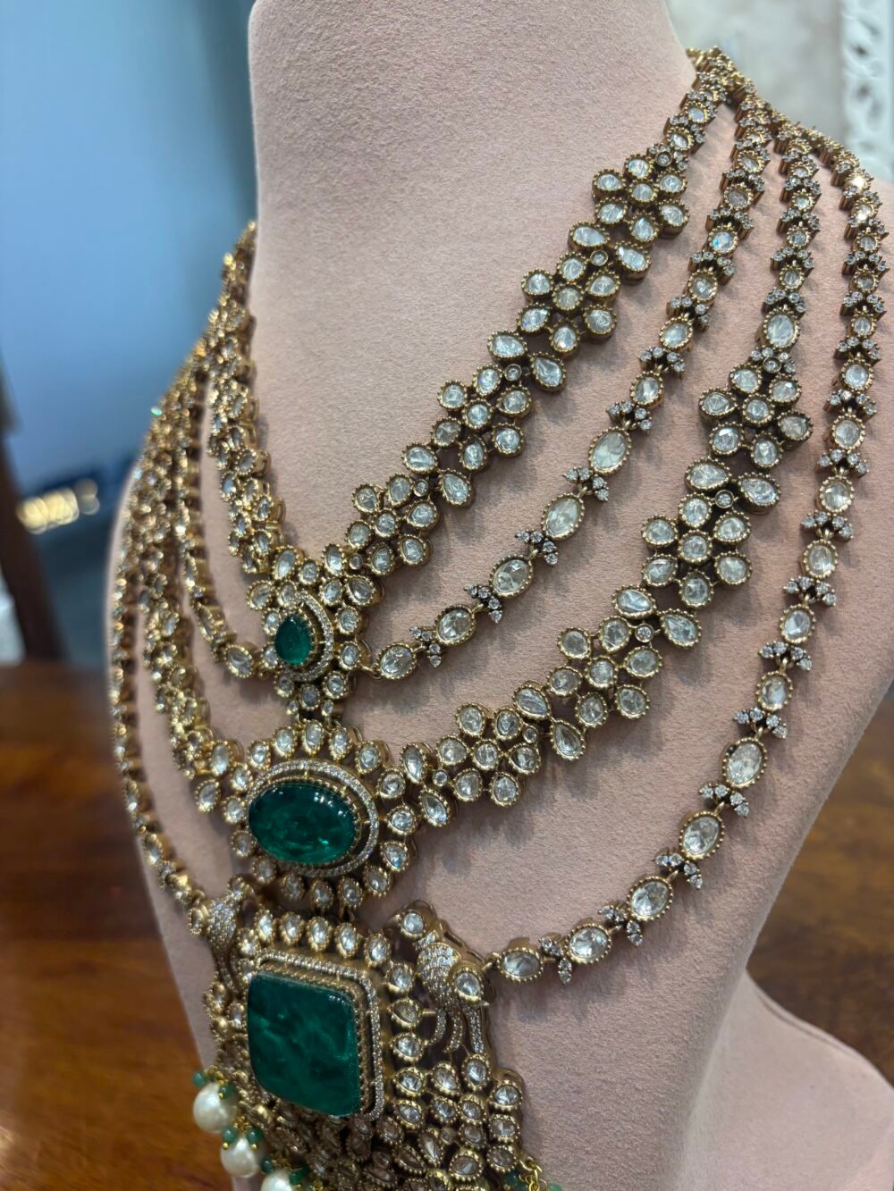 Ajeeta Emerald layered Necklace set - Image 2