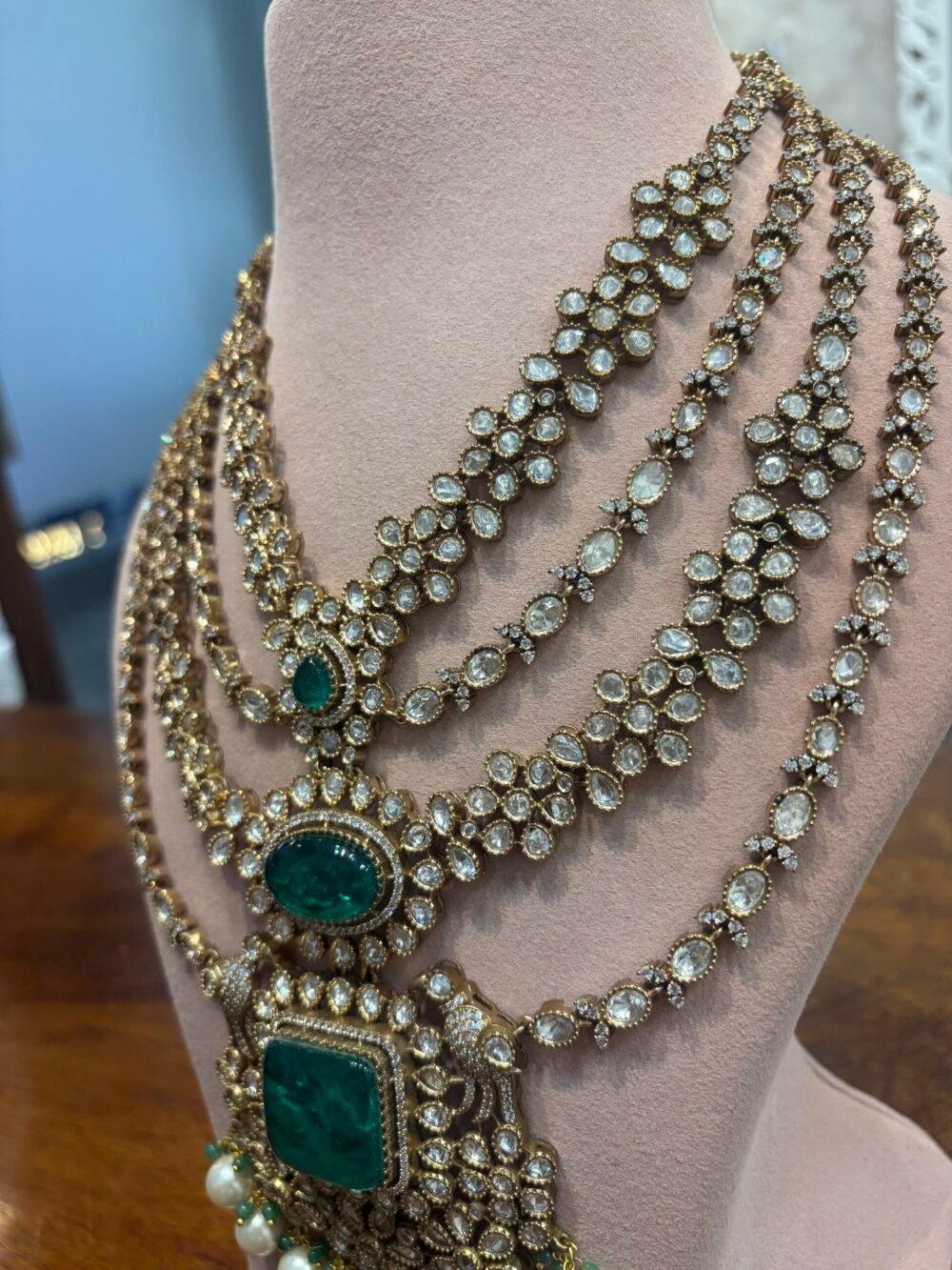 Ajeeta Emerald layered Necklace set - Image 2