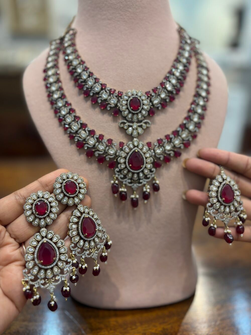 Aruna Ruby layered Necklace set - Image 11