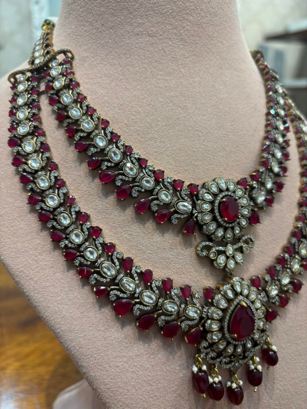 Aruna Ruby layered Necklace set - Image 2
