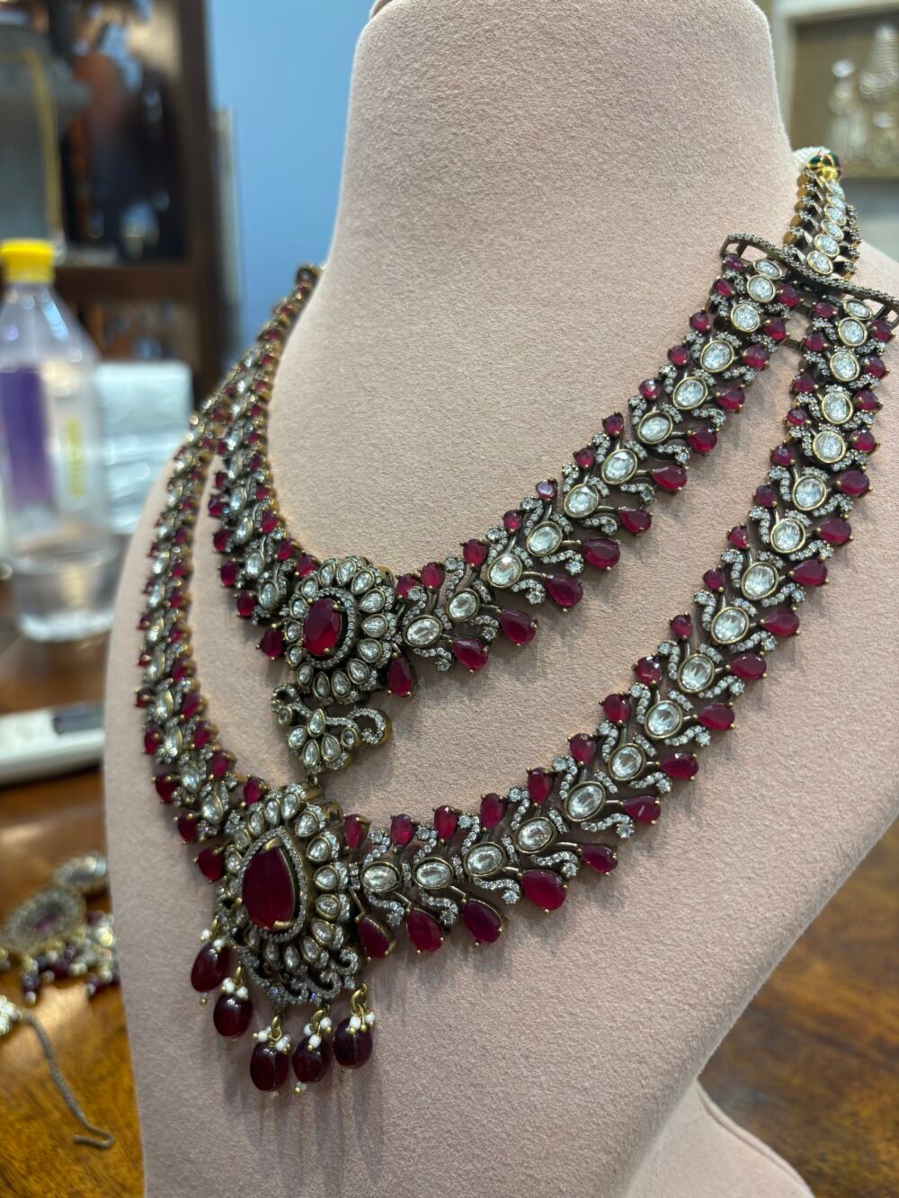 Aruna Ruby layered Necklace set - Image 4