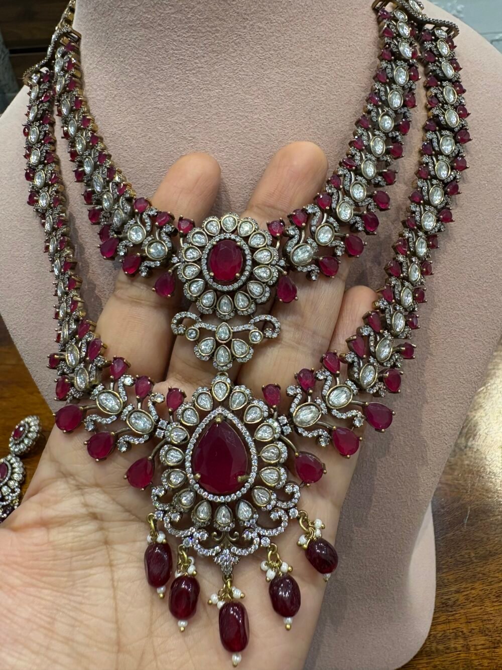Aruna Ruby layered Necklace set - Image 5
