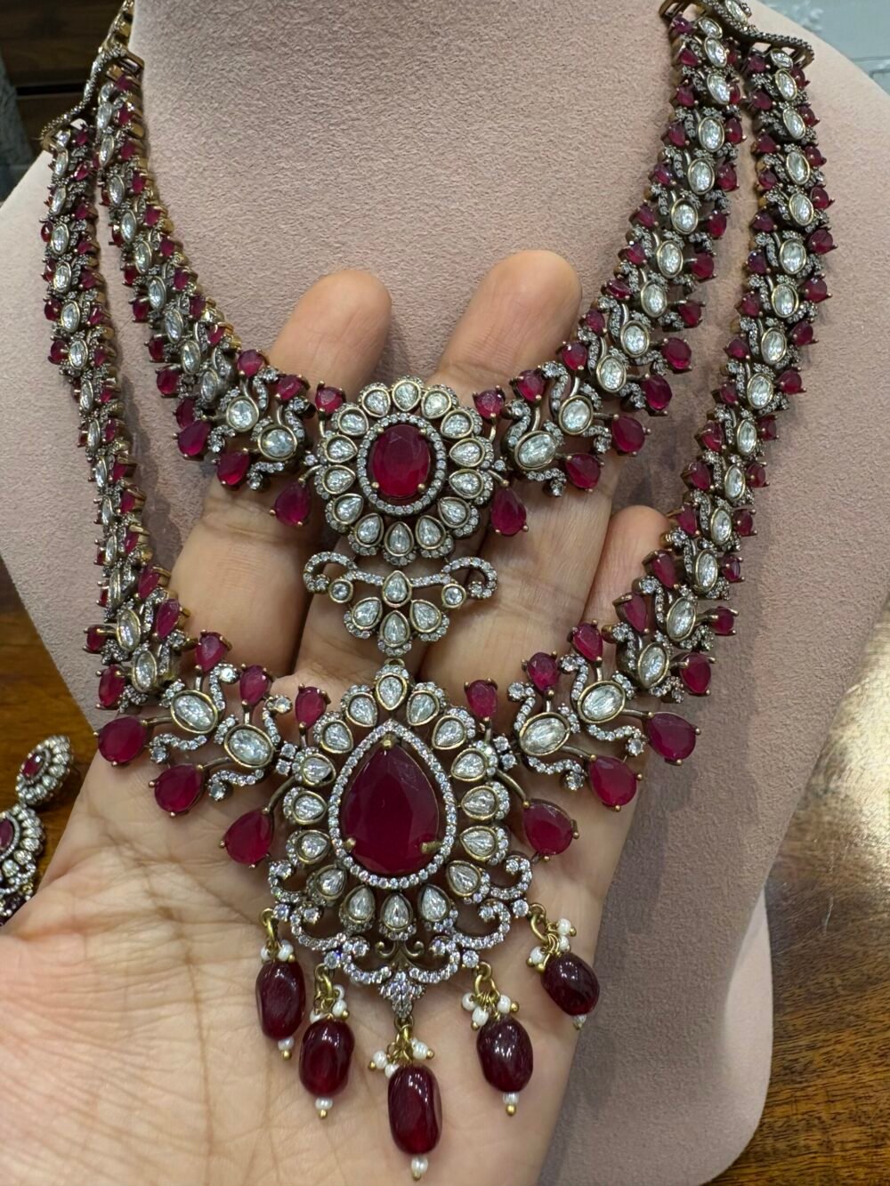 Aruna Ruby layered Necklace set - Image 5