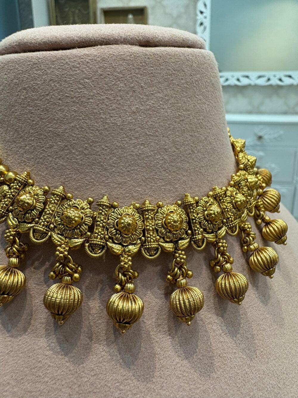 Manushi Antique Gold Necklace Set - Image 3