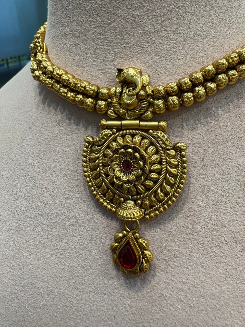 Shubha Antique Gold Necklace Set - Image 2