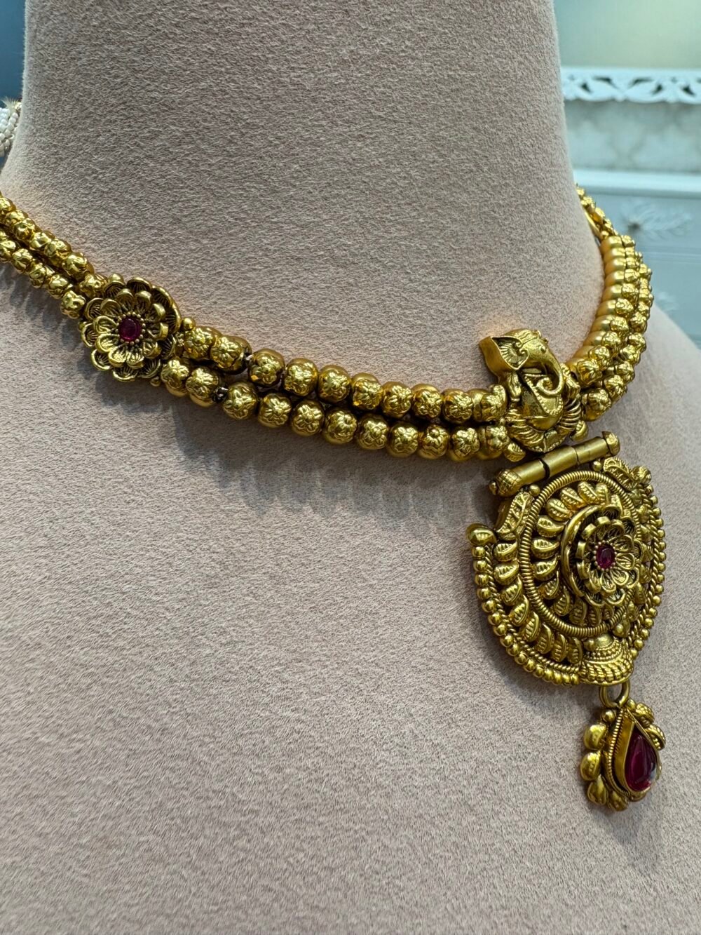 Shubha Antique Gold Necklace Set - Image 4