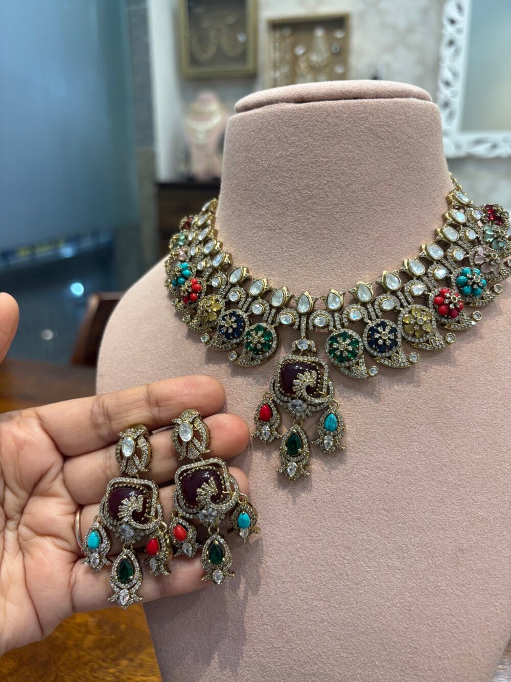 Chitra Polki Necklace Set - Image 2
