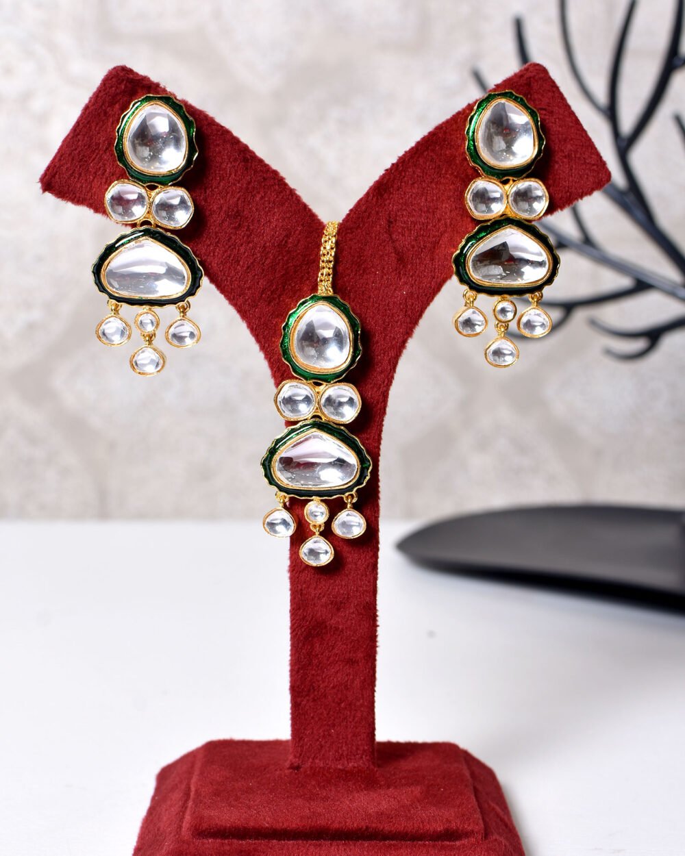 Aesha Polki layered Necklace Set - Image 3