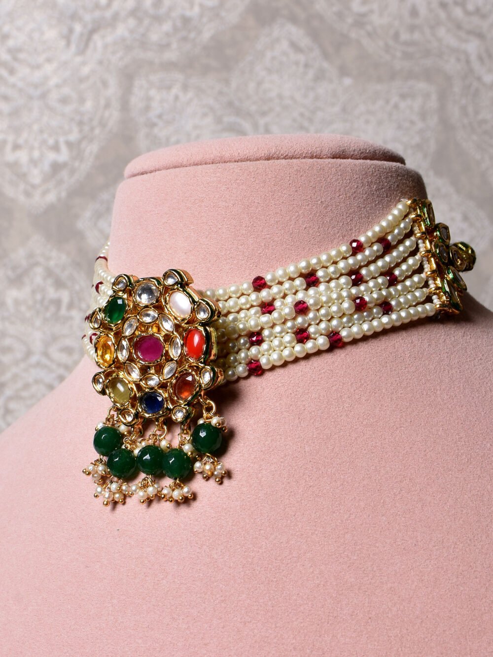 Navina Polki Navratan Choker Set - Image 3