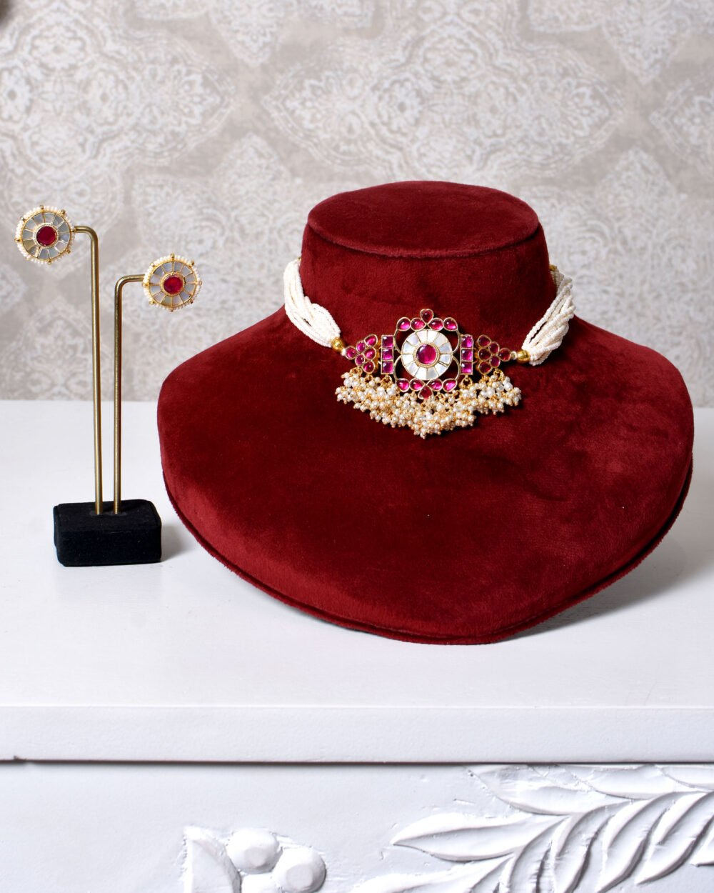 Madhavi Kundan Choker Set - Pink - Image 2