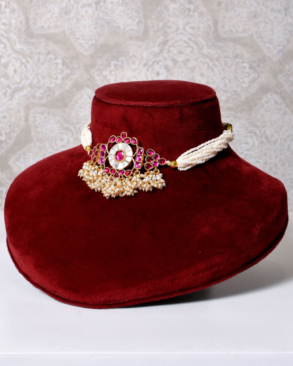 Madhavi Kundan Choker Set - Pink - Image 3