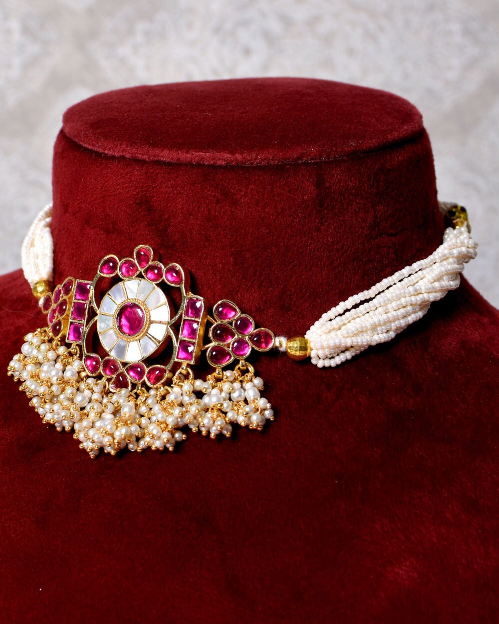 Madhavi Kundan Choker Set - Pink - Image 4