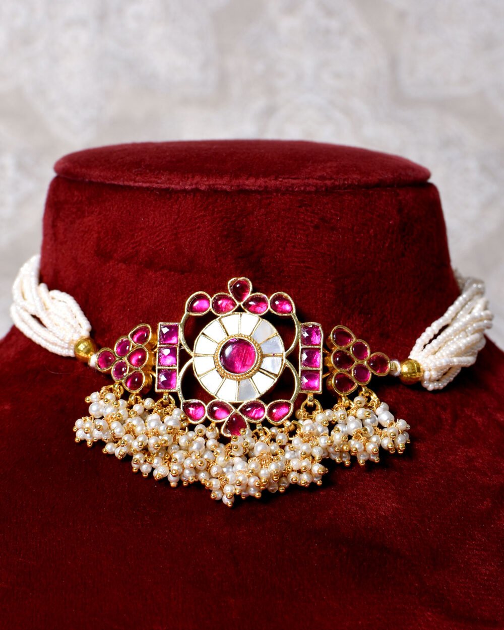 Madhavi Kundan Choker Set - Pink