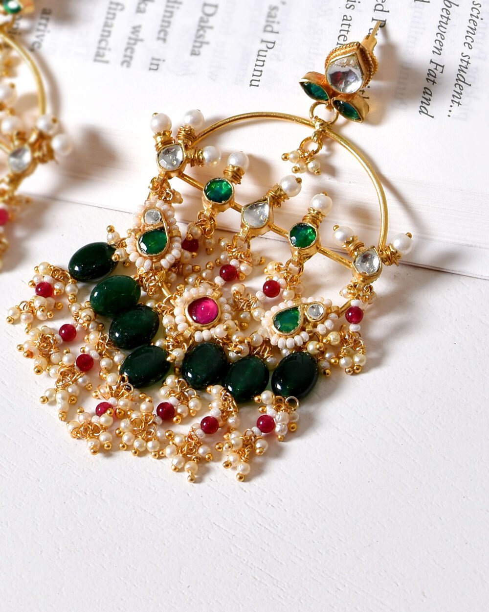 Amoha Kundan Chandbali Earrings - Emerald - Image 3