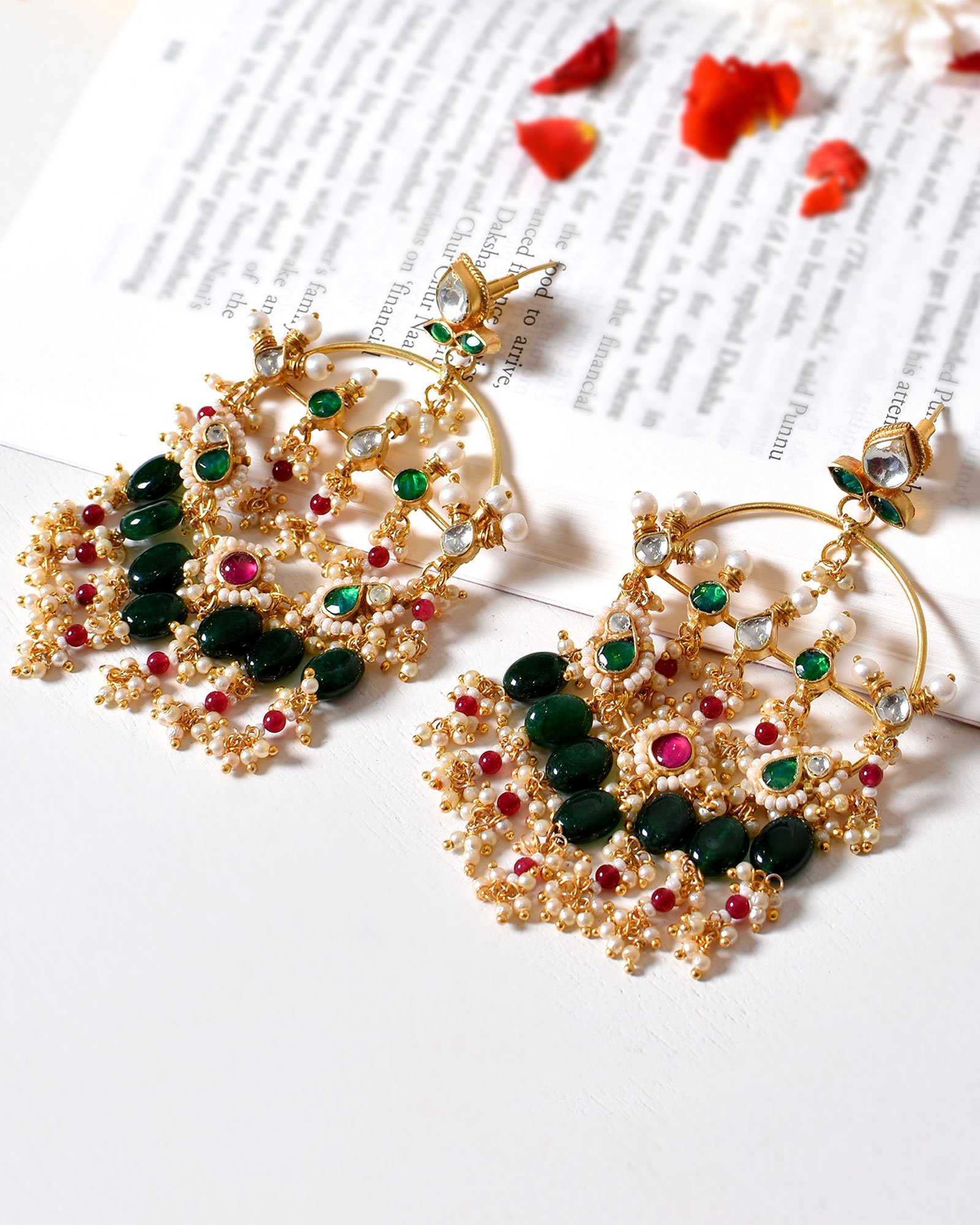 Amoha Kundan Chandbali Earrings - Emerald
