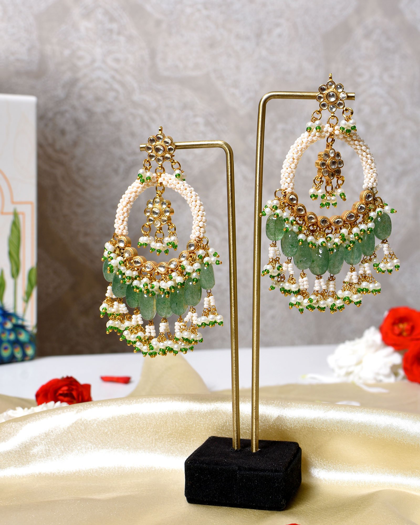 Alya Chandbali Earrings - Mint Green