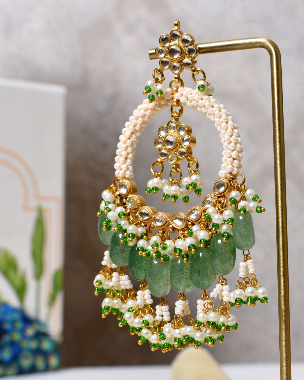 Alya Chandbali Earrings - Mint Green - Image 2