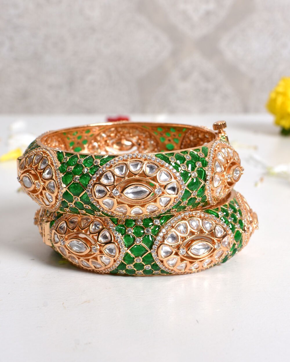 Ihina Polki Bangles (Emerald) - Image 3