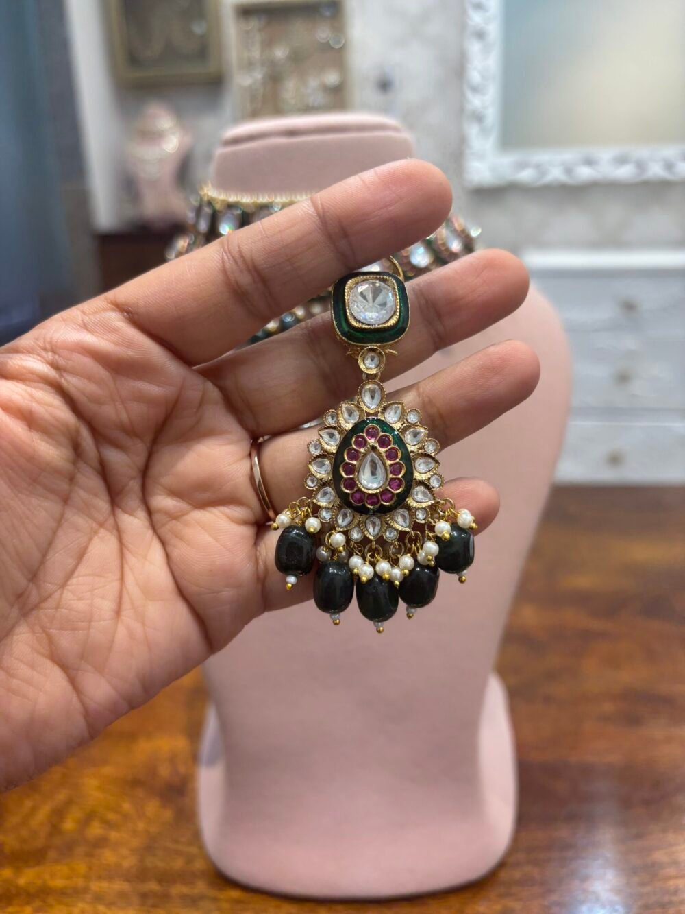 Aarini Polki Necklace set -Emerald Ruby - Image 7