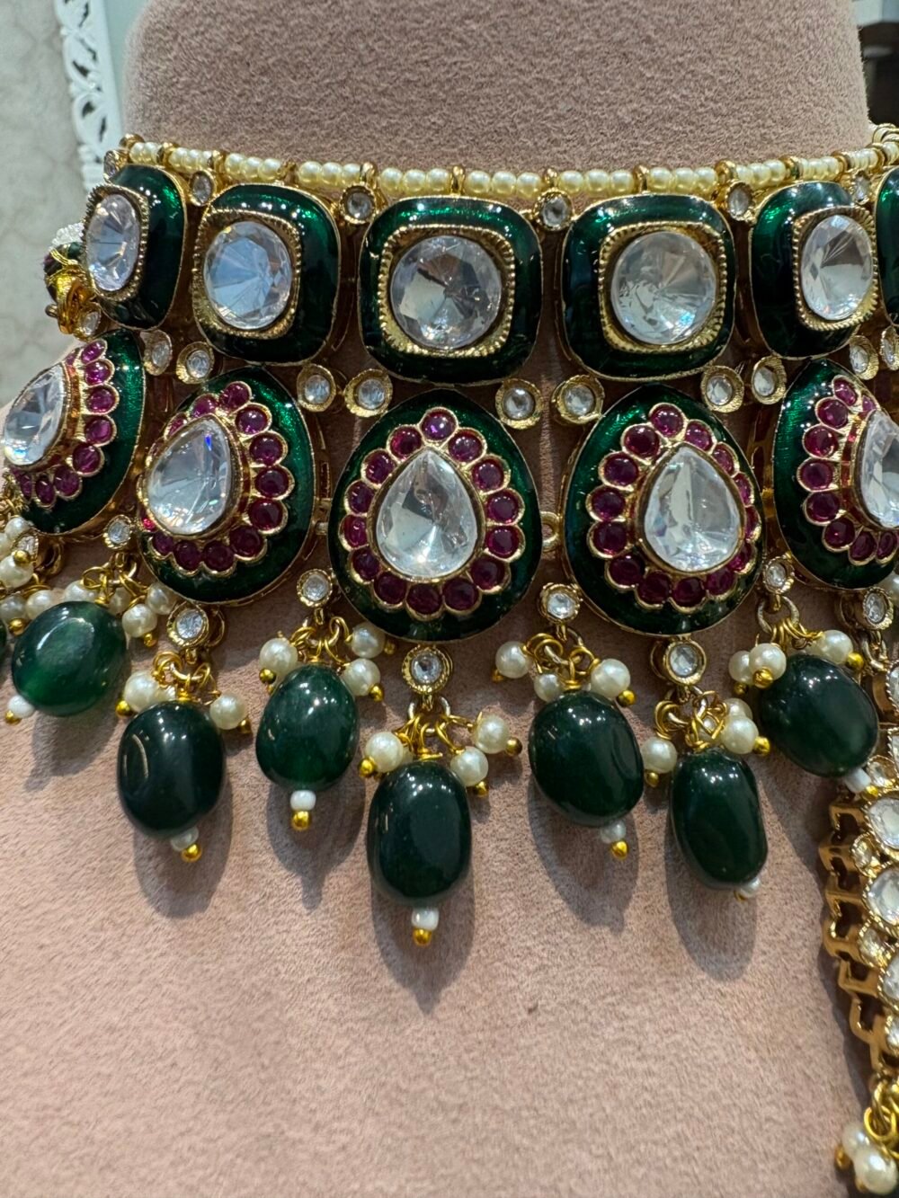 Aarini Polki Necklace set -Emerald Ruby - Image 3